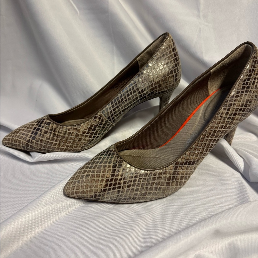 Rockport Brown Snakeskin Heels with Pointed Toe Total Motion 7.5